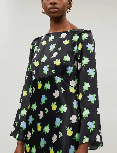 Shop Bernadette Jane Floral-print Silk-satin Midi Dress In Rose Multi Black
