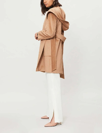 Max Mara Rialto Camel Hair Belted Short Hooded Coat In Beige | ModeSens