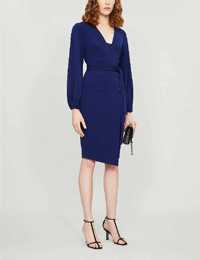 Shop Lavish Alice Puffed-sleeve Woven Midi Dress In Navy