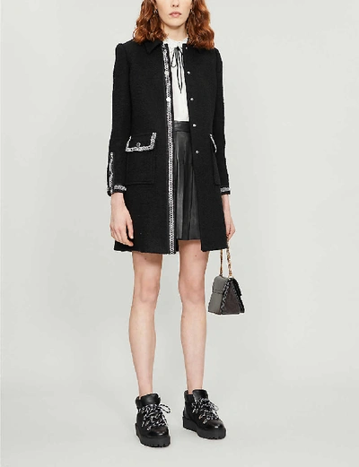 Shop Maje Jabaki Pleated Leather Mini Skirt In Black