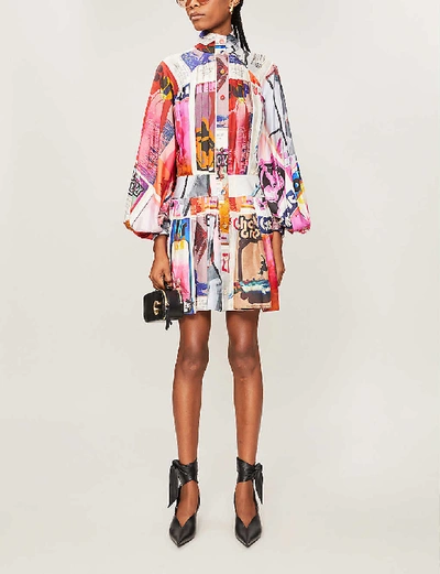 Shop Zimmermann Wavelength Graphic-print Silk Mini Dress In Pink Poster Print