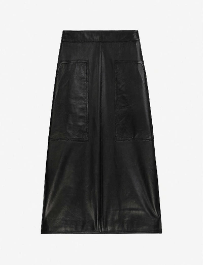 Shop Claudie Pierlot Cafe Leather Midi Skirt In Black