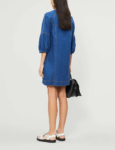 Shop Whistles Alria Cotton And Linen-blend Denim Mini Dress In Blue