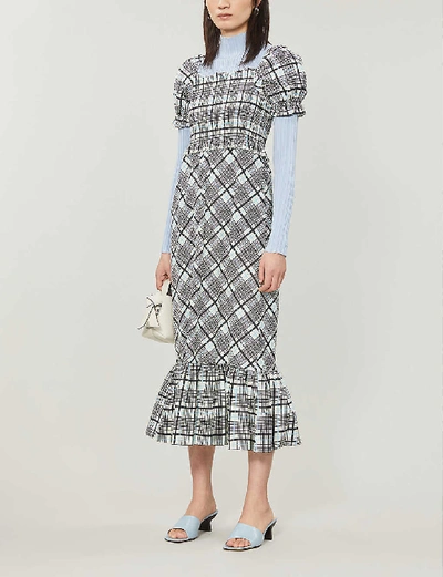 Shop Topshop Checked Cotton Midi Dress In Blue