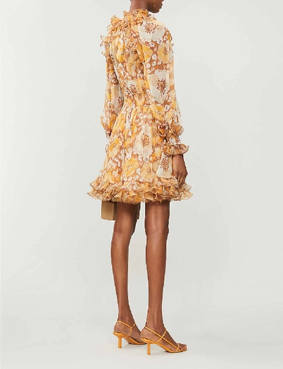 Shop Zimmermann Super Eight Balloon-sleeve Cotton And Silk-blend Mini Dress In Toffee Poppy