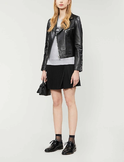 Shop Claudie Pierlot Carissae Leather Biker Jacket In Black