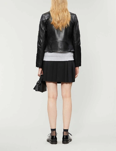 Shop Claudie Pierlot Carissae Leather Biker Jacket In Black