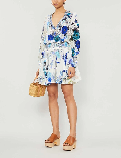 Shop Camilla White Side Of The Moon-print Silk Mini Dress In Whitesid