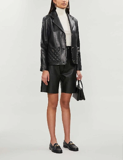 Shop Sandro Quilted-detail Leather Blazer In Black