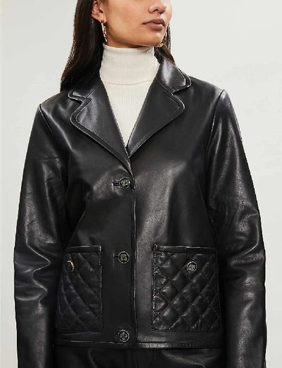 Shop Sandro Quilted-detail Leather Blazer In Black