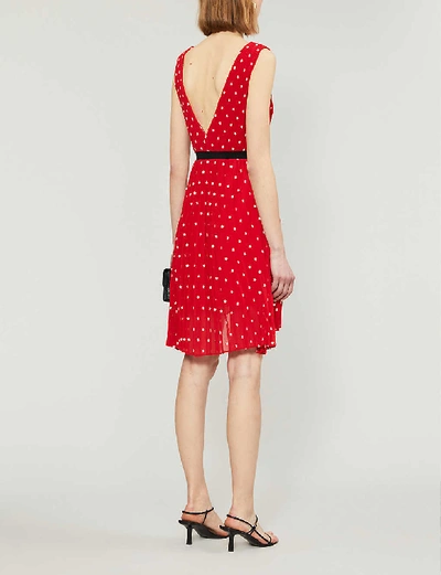 Shop Maje Relina Flower-embroidered Pleated Mini Dress In Red