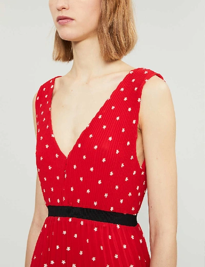 Shop Maje Relina Flower-embroidered Pleated Mini Dress In Red