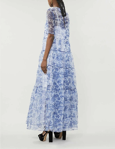 Shop Staud Toile-print Sheer Organza Dress In China Blue