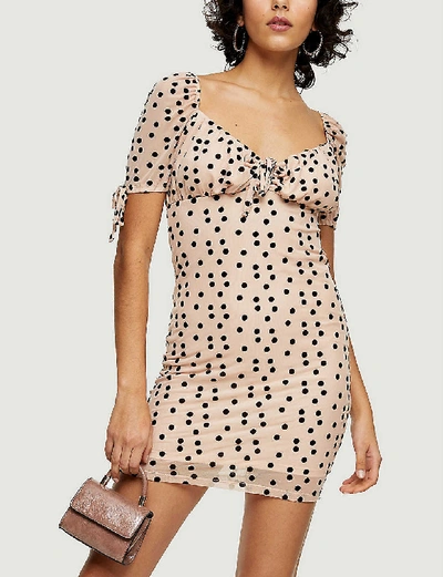Shop Topshop Womens Blush Polka Dot Woven Mini Dress 10