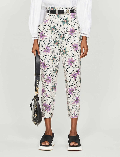 Shop Isabel Marant Gubaia Floral-print Cropped Tapered Cotton Trousers In Ecru