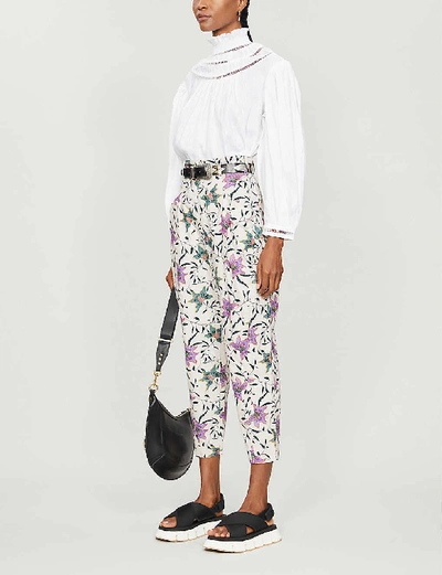 Shop Isabel Marant Gubaia Floral-print Cropped Tapered Cotton Trousers In Ecru