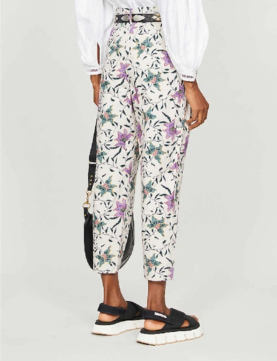 Shop Isabel Marant Gubaia Floral-print Cropped Tapered Cotton Trousers In Ecru