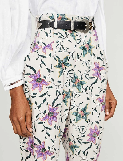 Shop Isabel Marant Gubaia Floral-print Cropped Tapered Cotton Trousers In Ecru