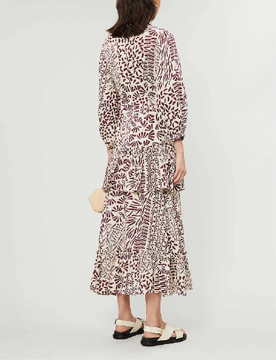 Shop Alexis Tereasa Graphic-print Linen Midi Dress In Burgundy+abstract