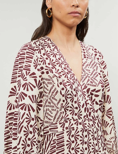 Shop Alexis Tereasa Graphic-print Linen Midi Dress In Burgundy+abstract