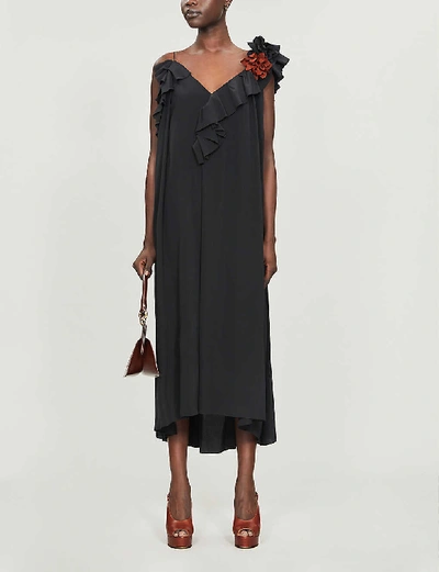 Shop Victoria Beckham V-neck Sleeveless Silk Maxi Dress In Black