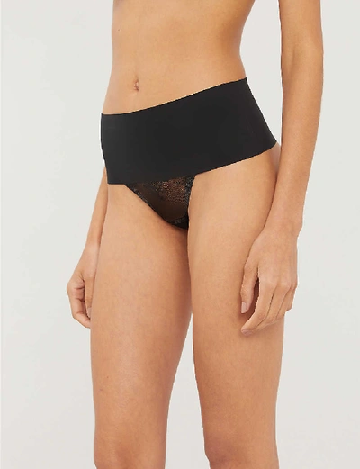 Shop Spanx Undie-tectable High-rise Woven And Floral-mesh Thong