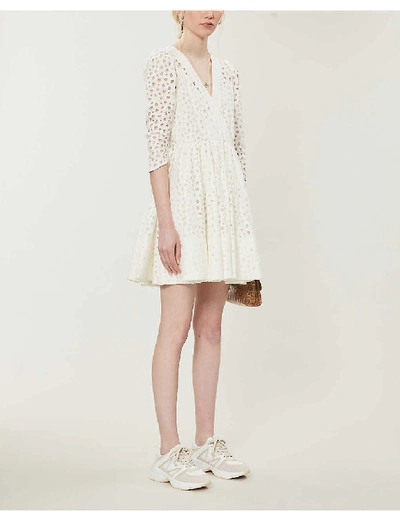 Shop Maje Ralina Semi-sheer Woven Mini Dress In White
