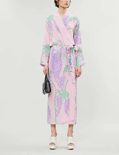 Shop Bernadette Peignoir Long-sleeved Silk-chiffon Maxi Dress In Pink Wisteria
