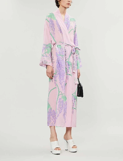Shop Bernadette Peignoir Long-sleeved Silk-chiffon Maxi Dress In Pink Wisteria