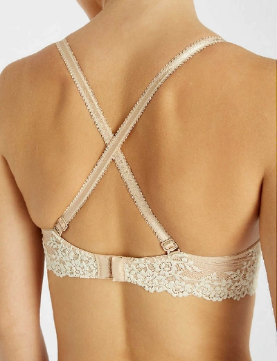 Shop Wacoal Embrace Lace Stretch-lace Plunge Underwired Bra In Nude Ivory (cream)