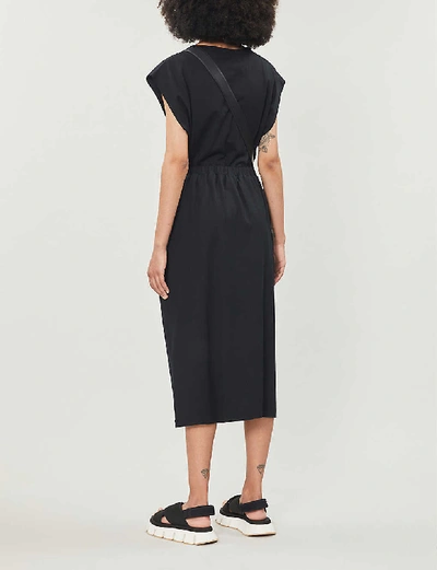 Shop Ninety Percent Elasticated-waist Organic Cotton Midi Dress In Black