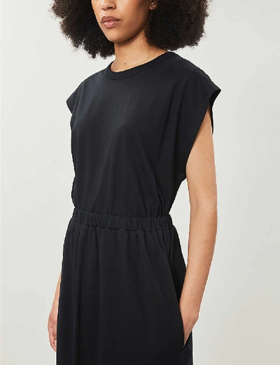 Shop Ninety Percent Elasticated-waist Organic Cotton Midi Dress In Black