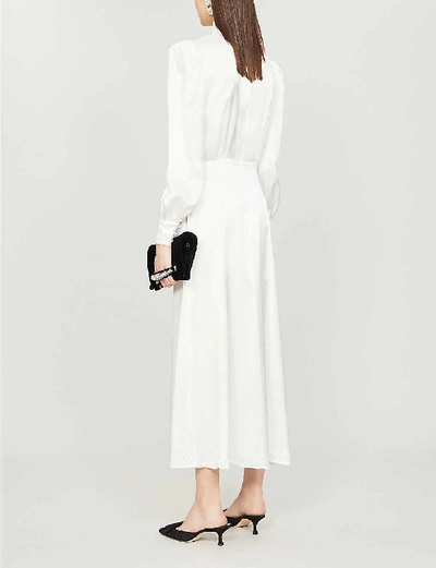 Shop Alessandra Rich High-neck Embellished Silk-satin Midi Dress In White