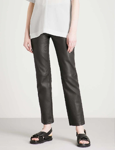 Shop Joseph Den Straight Stretch-leather Trousers In Black
