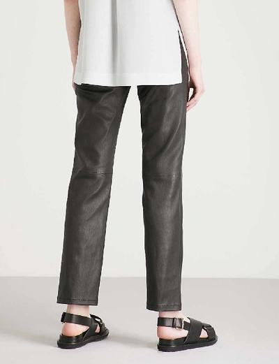 Shop Joseph Den Straight Stretch-leather Trousers In Black