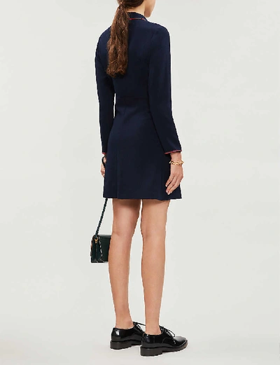 Shop Sandro Contrast-piping Crepe Mini Dress In Navy Blue