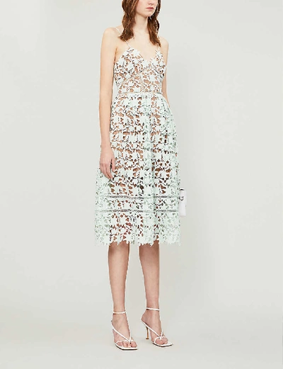 Shop Self-portrait Azalea Floral-lace Midi Dress In Mint