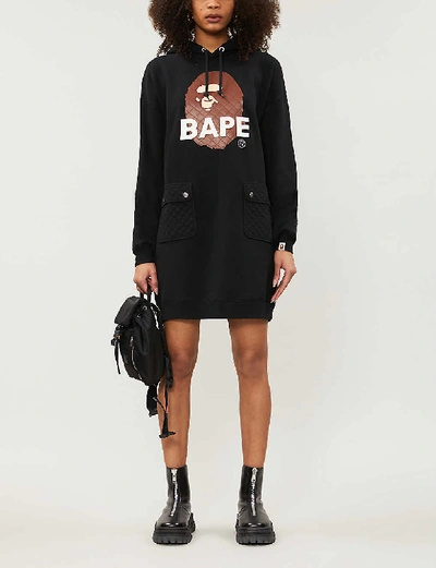 Shop Bape Quilted Logo-printed Jersey Hoody Dress