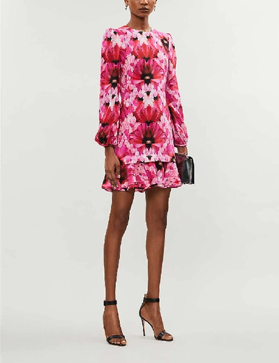 Shop Alexander Mcqueen Abstract Floral-print Silk-crepe Mini Dress In Orchid Pink