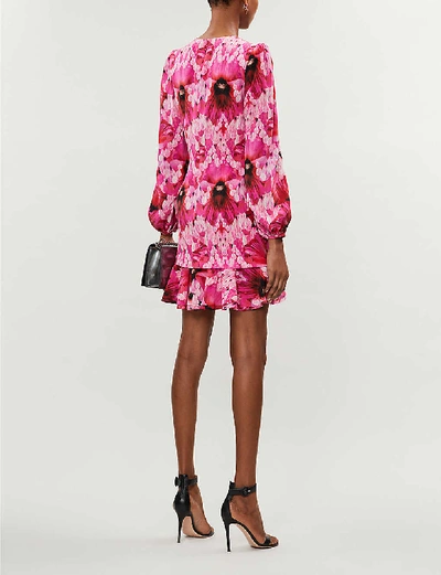 Shop Alexander Mcqueen Abstract Floral-print Silk-crepe Mini Dress In Orchid Pink