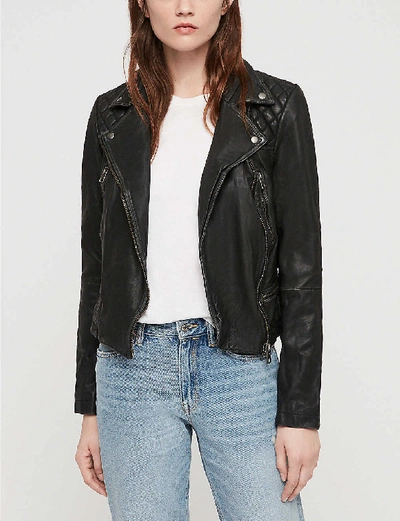 Shop Allsaints Women's Black/grey Cargo Leather Biker Jacket