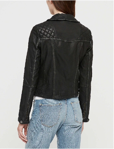 Shop Allsaints Women's Black/grey Cargo Leather Biker Jacket