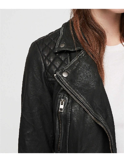 Shop Allsaints Women's Black/grey Cargo Leather Biker Jacket