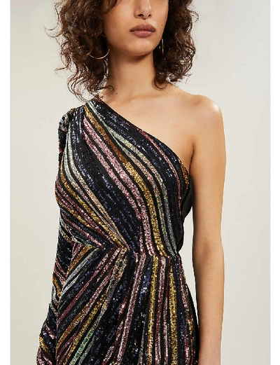 Shop Self-portrait One-shoulder Sequin-embellished Velvet And Tulle Mini Dress In Multi