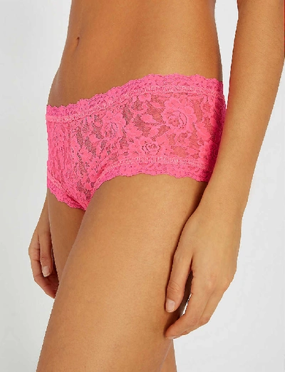 Shop Hanky Panky Signature Stretch-lace Boyshort Briefs In 61r+flamboyant+pink