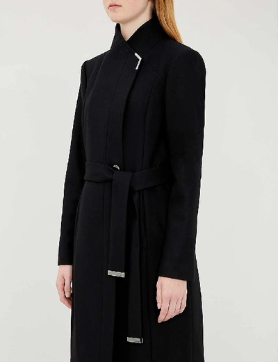 Shop Ted Baker Womens Black Embellished-trim Wool-blend Wrap Coat 10