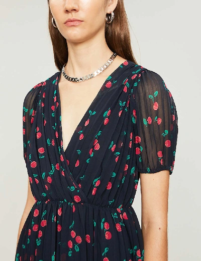 Shop The Kooples Cherry-print Pleated Crepe Midi Dress