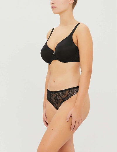 Shop Aubade Lysessence Floral Lace-trimmed Mesh Underwired Bra In Black