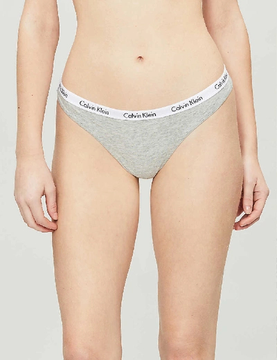 Shop Calvin Klein Women's 020 Grey Heather Carousel Stretch-cotton Jersey Thong