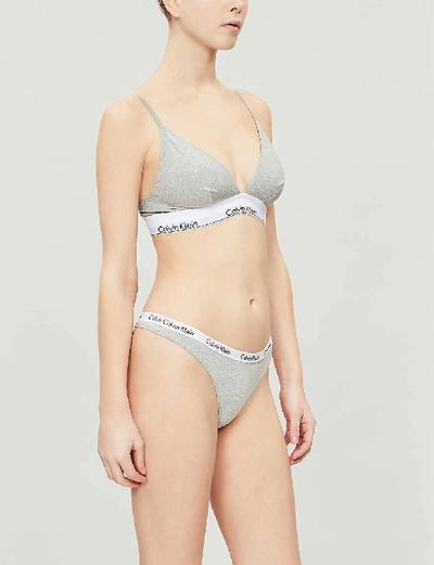 Shop Calvin Klein Women's 020 Grey Heather Carousel Stretch-cotton Jersey Thong